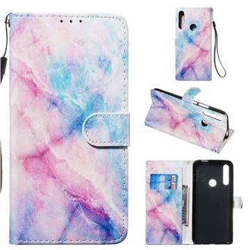 Blue Pink Marble Smooth Leather Phone Wallet Case for Huawei P Smart Z (2019)