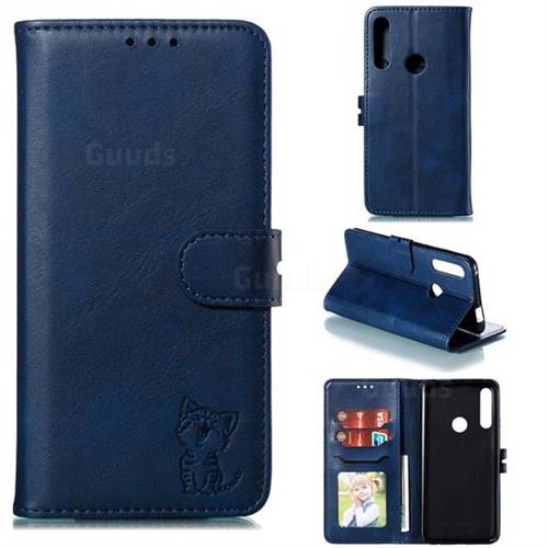 Embossing Happy Cat Leather Wallet Case for Huawei P Smart Z (2019) - Blue
