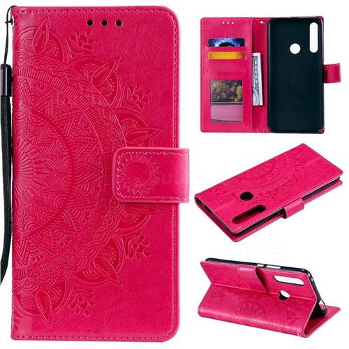 Intricate Embossing Datura Leather Wallet Case for Huawei P Smart Z (2019) - Rose Red