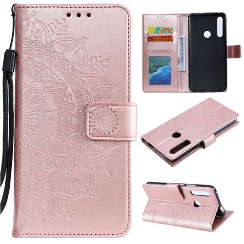 Intricate Embossing Datura Leather Wallet Case for Huawei P Smart Z (2019) - Rose Gold