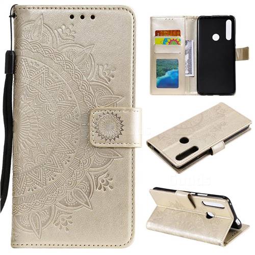 Intricate Embossing Datura Leather Wallet Case for Huawei P Smart Z (2019) - Golden
