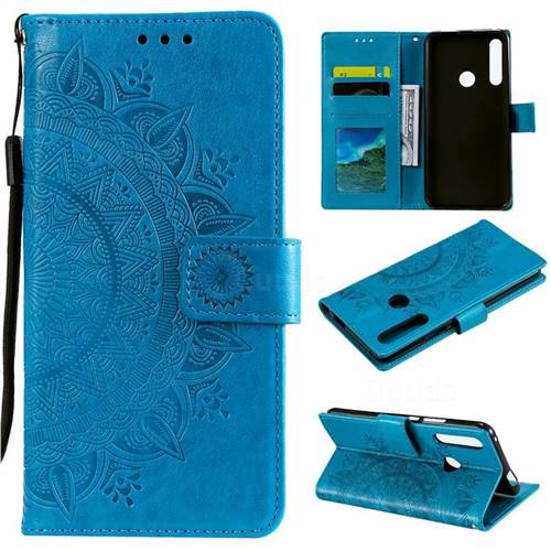 Intricate Embossing Datura Leather Wallet Case for Huawei P Smart Z (2019) - Blue