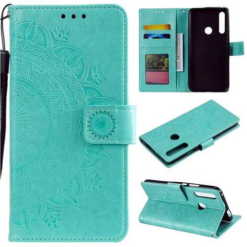 Intricate Embossing Datura Leather Wallet Case for Huawei P Smart Z (2019) - Mint Green