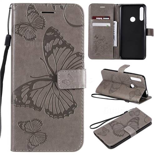 Embossing 3D Butterfly Leather Wallet Case for Huawei P Smart Z (2019) - Gray