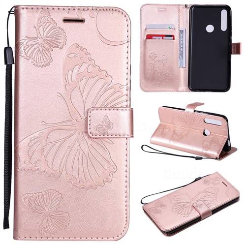 Embossing 3D Butterfly Leather Wallet Case for Huawei P Smart Z (2019) - Rose Gold