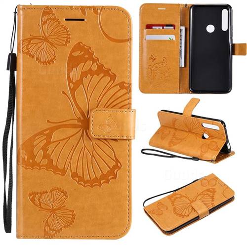 Embossing 3D Butterfly Leather Wallet Case for Huawei P Smart Z (2019) - Yellow