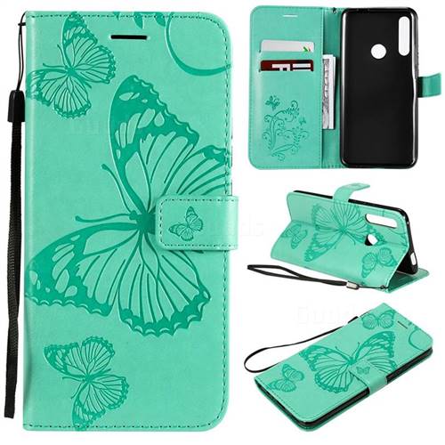 Embossing 3D Butterfly Leather Wallet Case for Huawei P Smart Z (2019) - Green