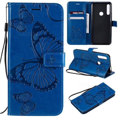 Embossing 3D Butterfly Leather Wallet Case for Huawei P Smart Z (2019) - Blue