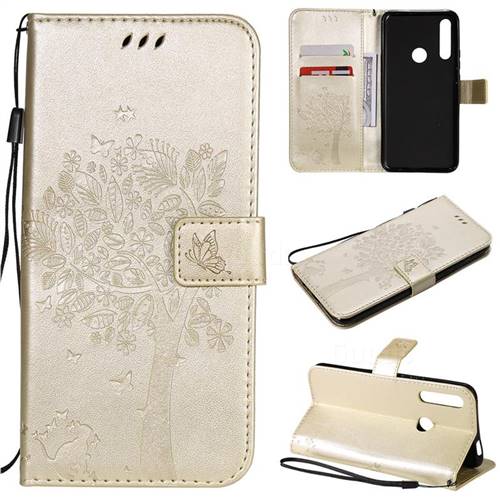 Embossing Butterfly Tree Leather Wallet Case for Huawei P Smart Z (2019) - Champagne