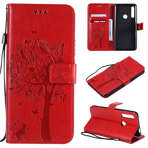 Embossing Butterfly Tree Leather Wallet Case for Huawei P Smart Z (2019) - Red