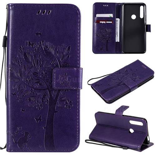 Embossing Butterfly Tree Leather Wallet Case for Huawei P Smart Z (2019) - Purple
