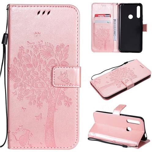 Embossing Butterfly Tree Leather Wallet Case for Huawei P Smart Z (2019) - Rose Pink