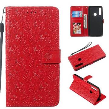 Intricate Embossing Rattan Flower Leather Wallet Case for Huawei P Smart Z (2019) - Red