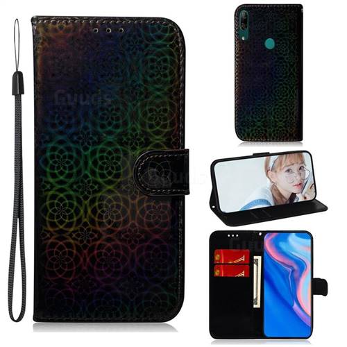 Laser Circle Shining Leather Wallet Phone Case for Huawei P Smart Z (2019) - Black
