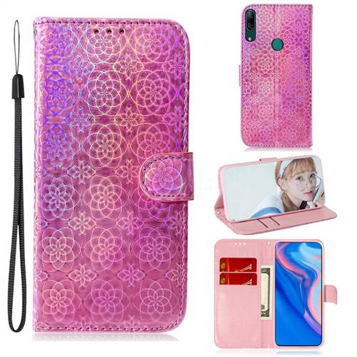 Laser Circle Shining Leather Wallet Phone Case for Huawei P Smart Z (2019) - Pink