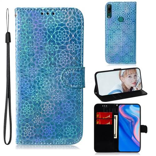 Laser Circle Shining Leather Wallet Phone Case for Huawei P Smart Z (2019) - Blue