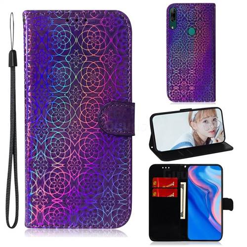 Laser Circle Shining Leather Wallet Phone Case for Huawei P Smart Z (2019) - Purple
