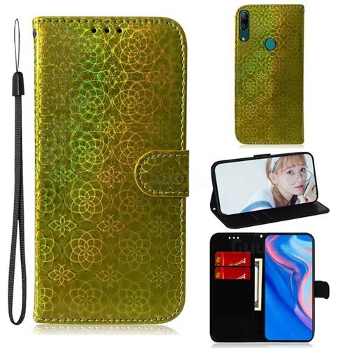 Laser Circle Shining Leather Wallet Phone Case for Huawei P Smart Z (2019) - Golden