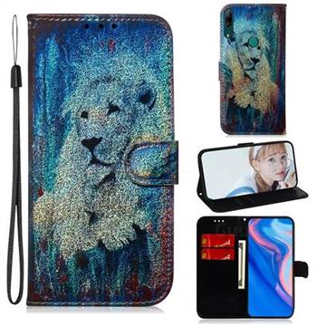White Lion Laser Shining Leather Wallet Phone Case for Huawei P Smart Z (2019)