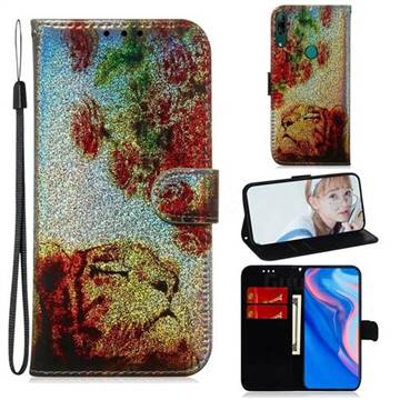 Tiger Rose Laser Shining Leather Wallet Phone Case for Huawei P Smart Z (2019)