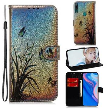 Butterfly Orchid Laser Shining Leather Wallet Phone Case for Huawei P Smart Z (2019)