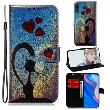 Love Cat Laser Shining Leather Wallet Phone Case for Huawei P Smart Z (2019)
