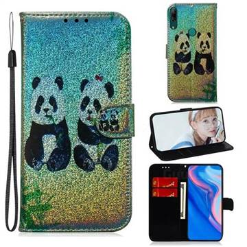 Two Pandas Laser Shining Leather Wallet Phone Case for Huawei P Smart Z (2019)
