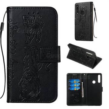 Embossing Tiger and Cat Leather Wallet Case for Huawei P Smart Z (2019) - Black