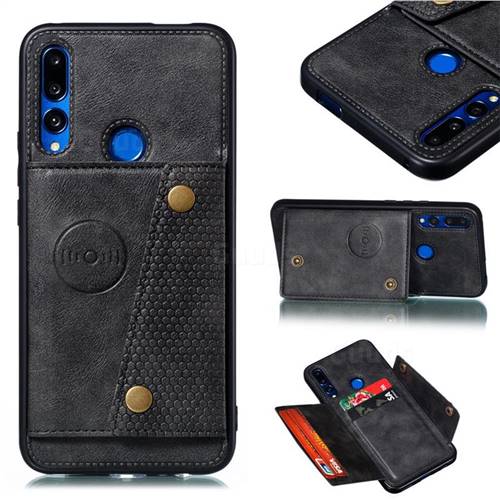 Retro Multifunction Card Slots Stand Leather Coated Phone Back Cover for Huawei P Smart Z (2019) - Black