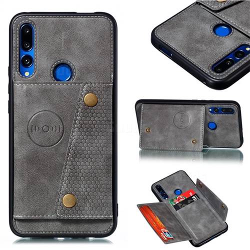 Retro Multifunction Card Slots Stand Leather Coated Phone Back Cover for Huawei P Smart Z (2019) - Gray