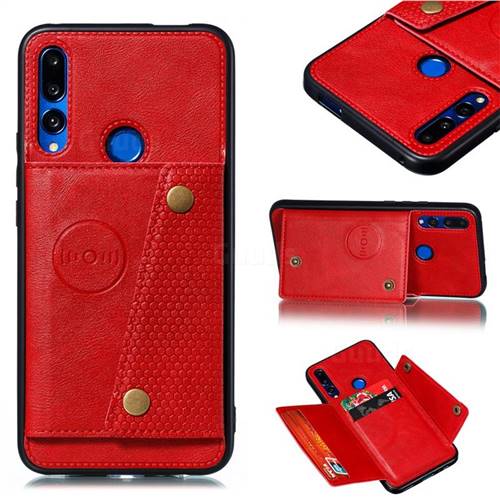 Retro Multifunction Card Slots Stand Leather Coated Phone Back Cover for Huawei P Smart Z (2019) - Red
