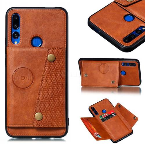 Retro Multifunction Card Slots Stand Leather Coated Phone Back Cover for Huawei P Smart Z (2019) - Brown
