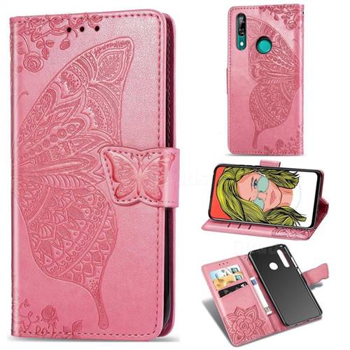 Embossing Mandala Flower Butterfly Leather Wallet Case for Huawei P Smart Z (2019) - Pink