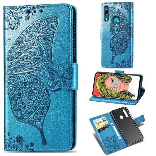 Embossing Mandala Flower Butterfly Leather Wallet Case for Huawei P Smart Z (2019) - Blue