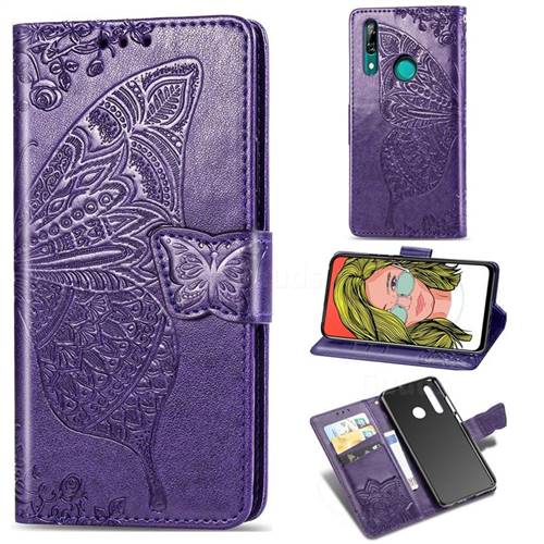 Embossing Mandala Flower Butterfly Leather Wallet Case for Huawei P Smart Z (2019) - Dark Purple