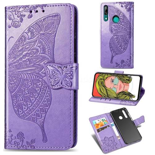 Embossing Mandala Flower Butterfly Leather Wallet Case for Huawei P Smart Z (2019) - Light Purple