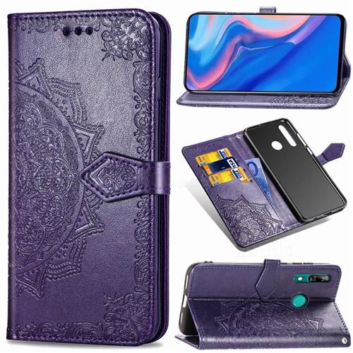 Embossing Imprint Mandala Flower Leather Wallet Case for Huawei P Smart Z (2019) - Purple