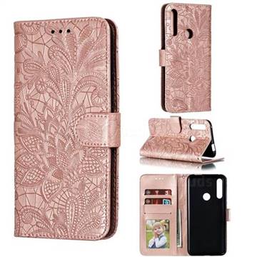 Intricate Embossing Lace Jasmine Flower Leather Wallet Case for Huawei P Smart Z (2019) - Rose Gold