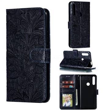 Intricate Embossing Lace Jasmine Flower Leather Wallet Case for Huawei P Smart Z (2019) - Dark Blue