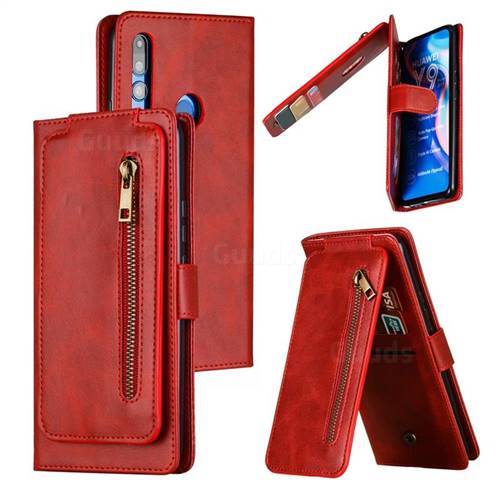 Multifunction 9 Cards Leather Zipper Wallet Phone Case for Huawei P Smart Z (2019) - Red