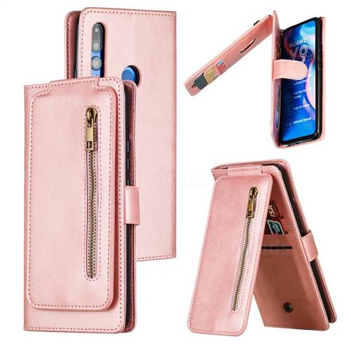Multifunction 9 Cards Leather Zipper Wallet Phone Case for Huawei P Smart Z (2019) - Rose Gold