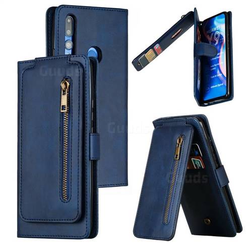 Multifunction 9 Cards Leather Zipper Wallet Phone Case for Huawei P Smart Z (2019) - Blue