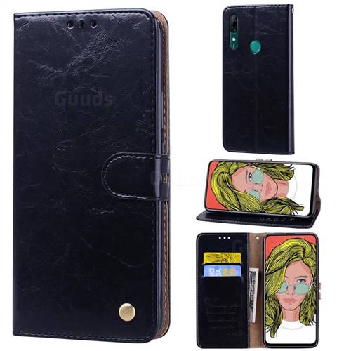 Luxury Retro Oil Wax PU Leather Wallet Phone Case for Huawei P Smart Z (2019) - Deep Black