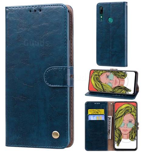 Luxury Retro Oil Wax PU Leather Wallet Phone Case for Huawei P Smart Z (2019) - Sapphire