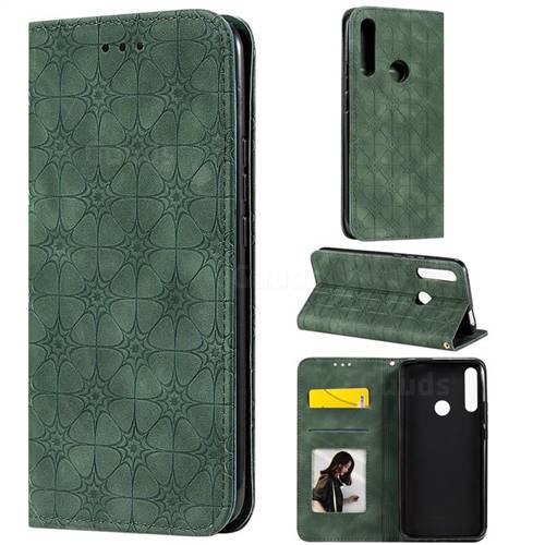 Intricate Embossing Four Leaf Clover Leather Wallet Case for Huawei P Smart Z (2019) - Blackish Green