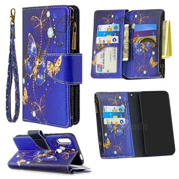 Purple Butterfly Binfen Color BF03 Retro Zipper Leather Wallet Phone Case for Huawei P Smart Z (2019)