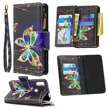 Golden Shining Butterfly Binfen Color BF03 Retro Zipper Leather Wallet Phone Case for Huawei P Smart Z (2019)