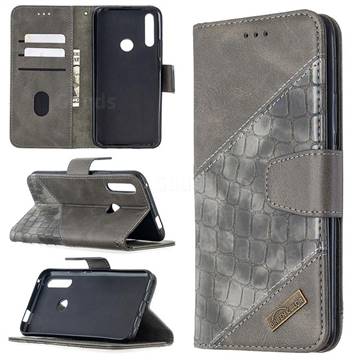 BinfenColor BF04 Color Block Stitching Crocodile Leather Case Cover for Huawei P Smart Z (2019) - Gray