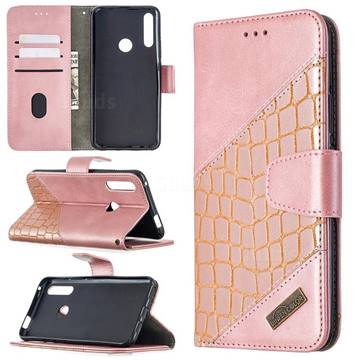 BinfenColor BF04 Color Block Stitching Crocodile Leather Case Cover for Huawei P Smart Z (2019) - Rose Gold