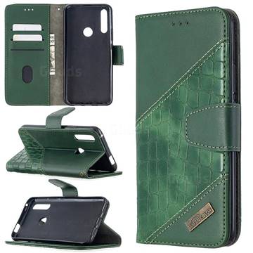 BinfenColor BF04 Color Block Stitching Crocodile Leather Case Cover for Huawei P Smart Z (2019) - Green